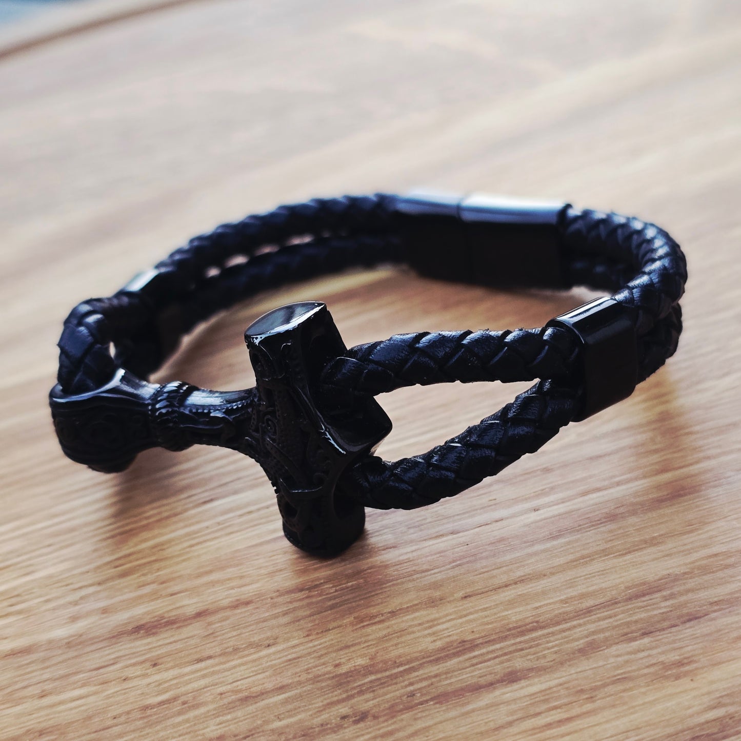 Armband Mjölnir Asgard Knot - Läder/Svart