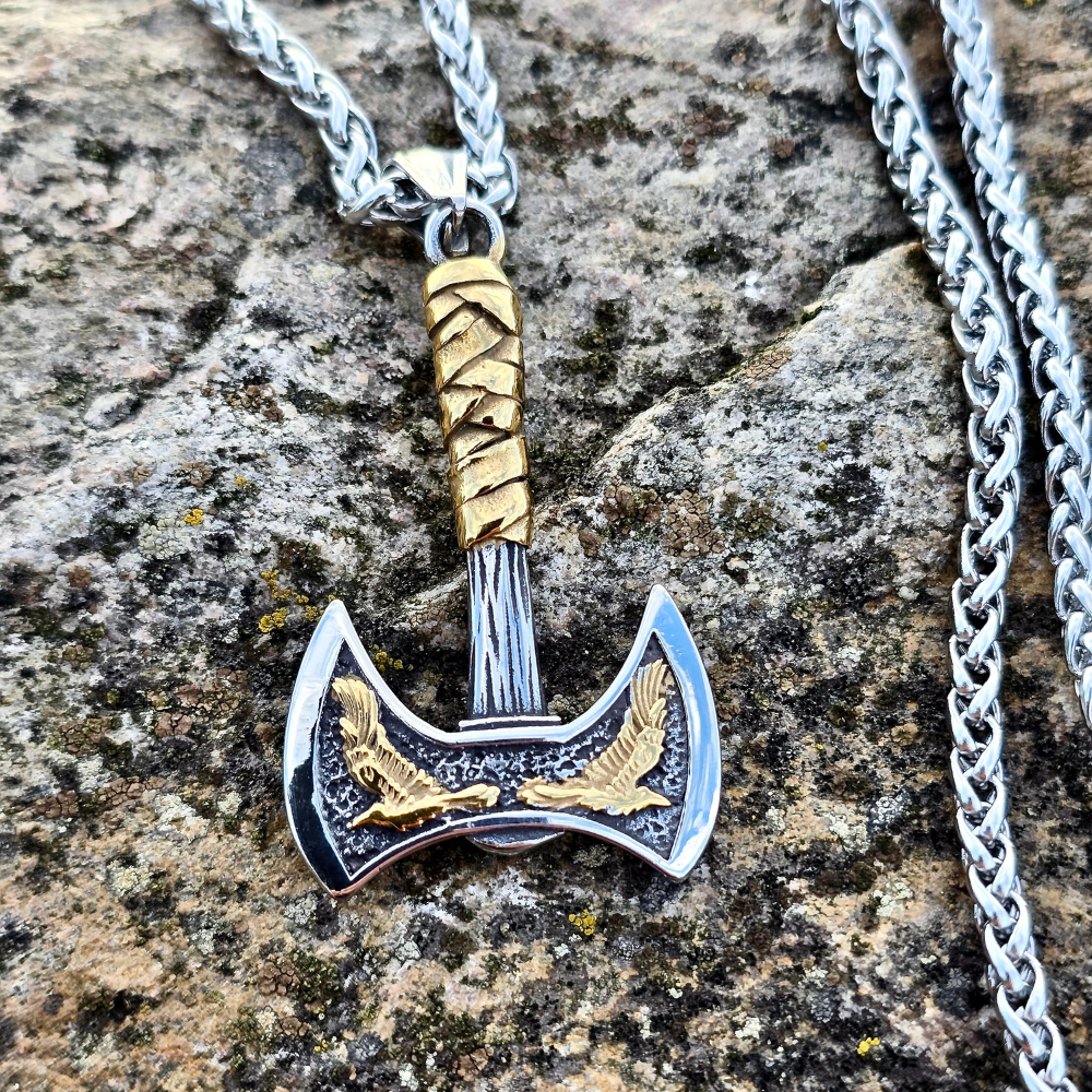Halsband Viking Raven Axe - Dubbelfärgad