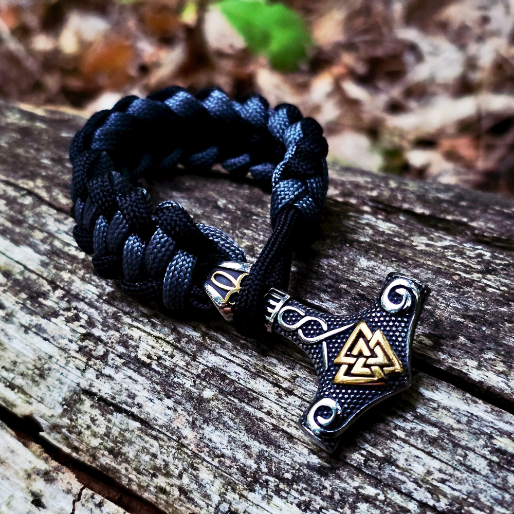 Paracord Armband Mjölner-Valknut - Grå Utgåva