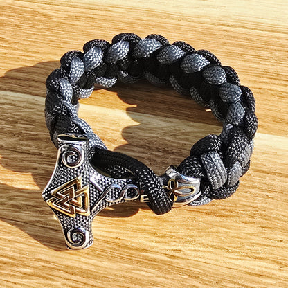 Paracord Armband Mjölner-Valknut - Grå Utgåva