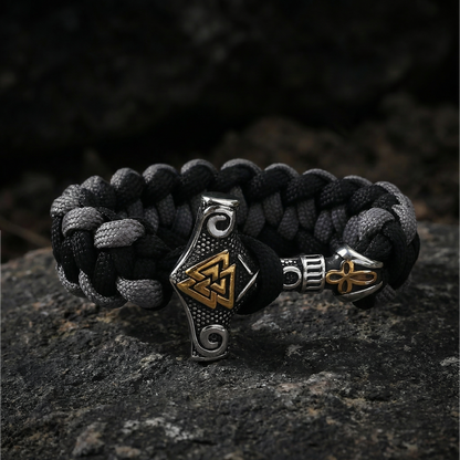 Paracord Armband Mjölner-Valknut - Grå Utgåva