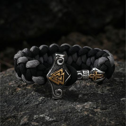 Paracord Armband Mjölner-Valknut - Grå Utgåva