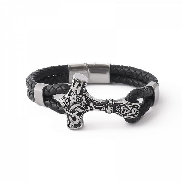 Armband Mjölnir Asgard Knot - Läder/Silver