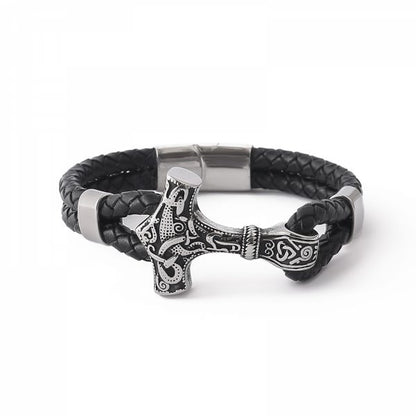Armband Mjölnir Asgard Knot - Läder/Silver