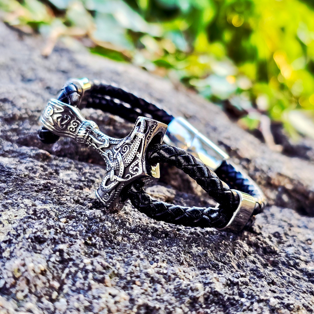 Armband Mjölnir Asgard Knot - Läder/Silver