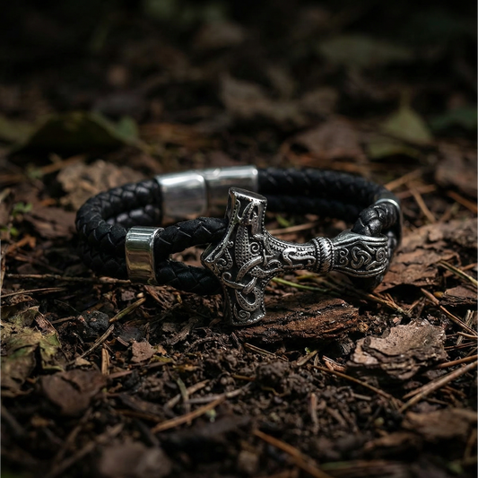 Armband Mjölnir Asgard Knot - Läder/Silver
