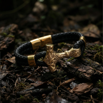Armband Mjölnir Asgard Knot - Läder/Guld