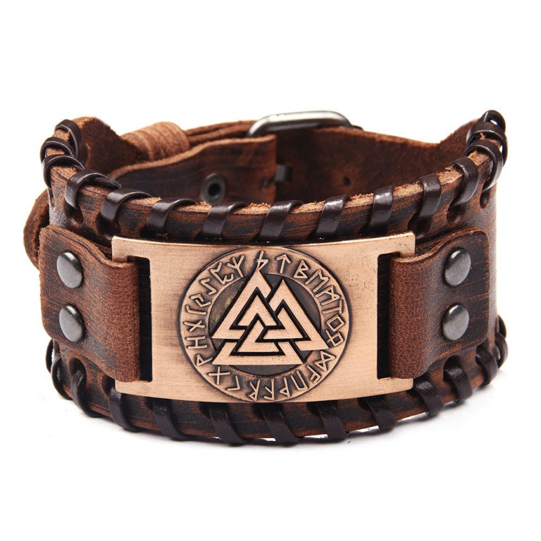 Armband Valknut Premiumläder - Brunt