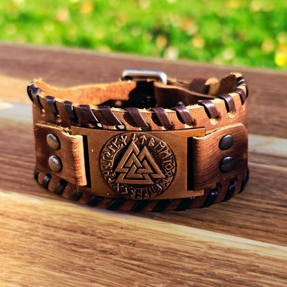 Armband Valknut Premiumläder - Brunt