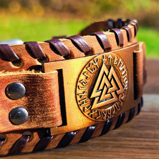 Armband Valknut Premiumläder - Brunt