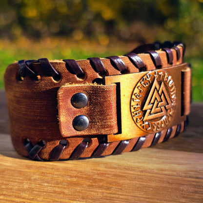 Armband Valknut Premiumläder - Brunt