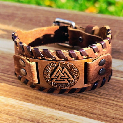 Armband Valknut Premiumläder - Brunt