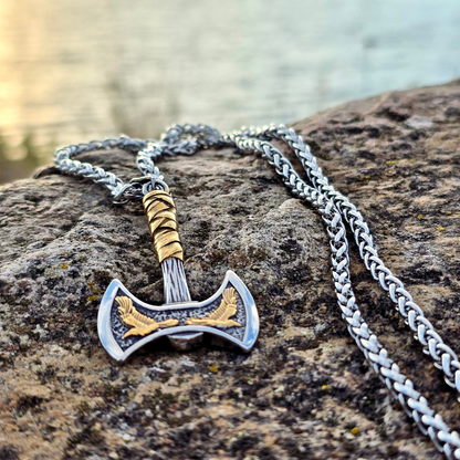 Halsband Viking Raven Axe - Dubbelfärgad
