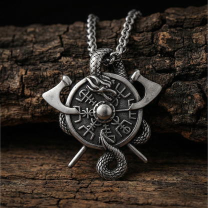 Halsband Viking Vegvísir Protection Amulet - Silver
