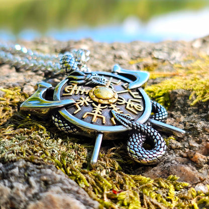 Halsband Viking Vegvísir Skyddsamulett - Dubbelfärgad
