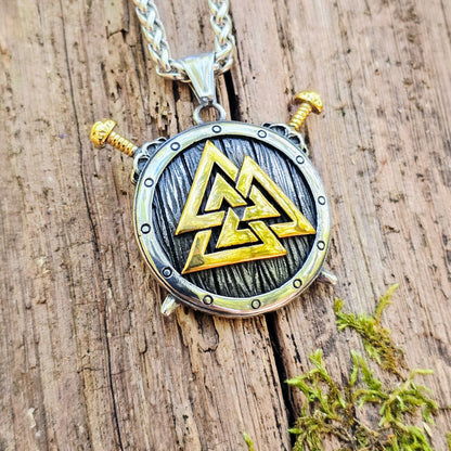 Halsband Valknut Sköld - Dubbelfärgad