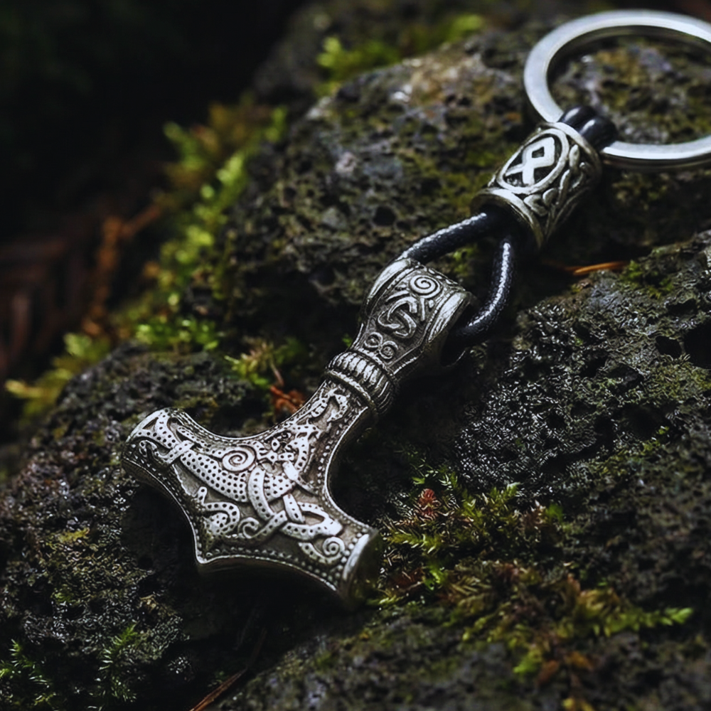 Schlüsselanhänger „Mjölnir Asgard Knot“ (Silber)