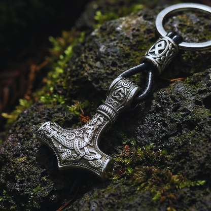 Schlüsselanhänger „Mjölnir Asgard Knot“ (Silber)