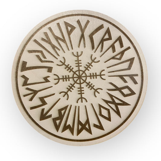 Nordisk sköld med inre runor och Vegvisir