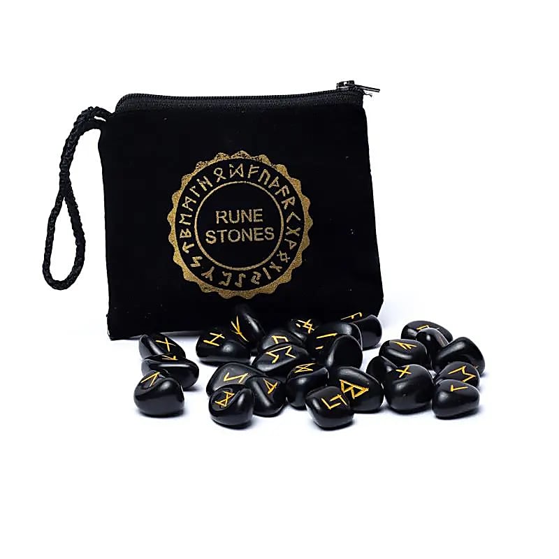 Runenstein-Set aus schwarzem Achat