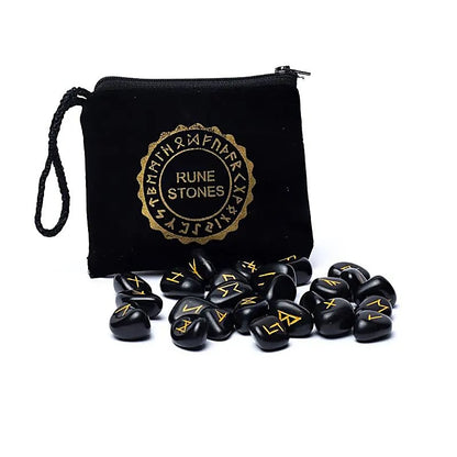 Runenstein-Set aus schwarzem Achat